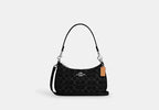 Denim Shoulder Bag With Detachable Straps And Pockets