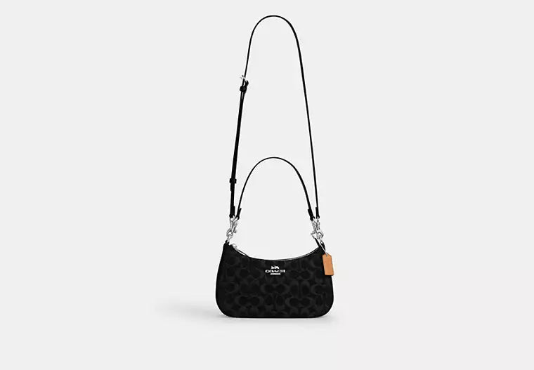 Denim Shoulder Bag With Detachable Straps And Pockets