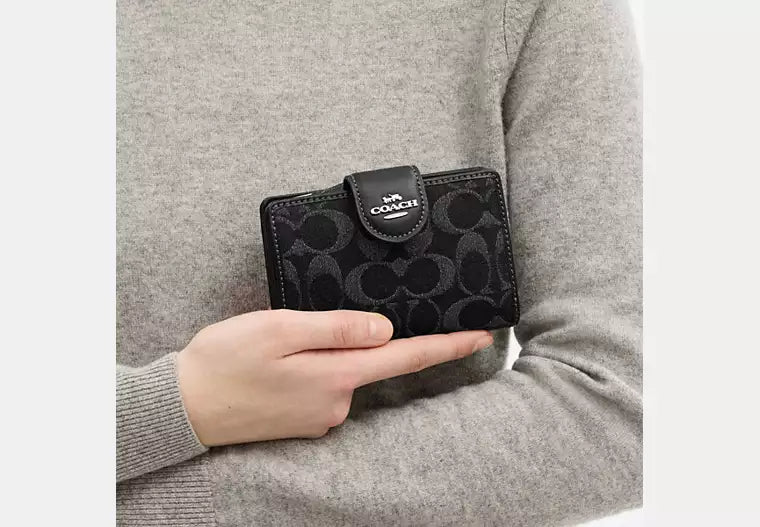 Medium Corner Zip Wallet in Signature Denim