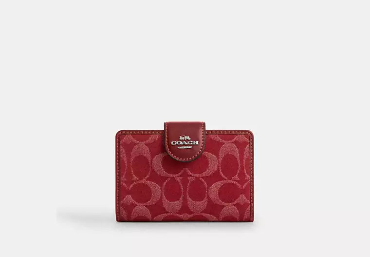 Medium Corner Zip Wallet With Signature Denim