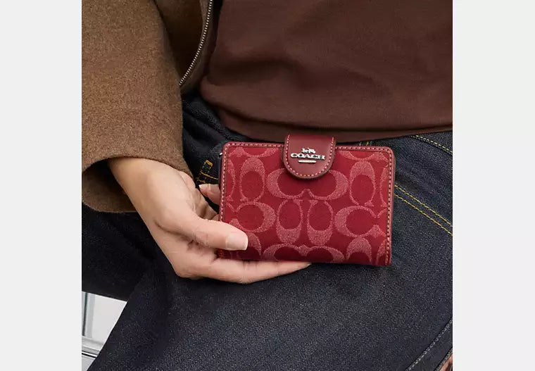 Medium Corner Zip Wallet With Signature Denim