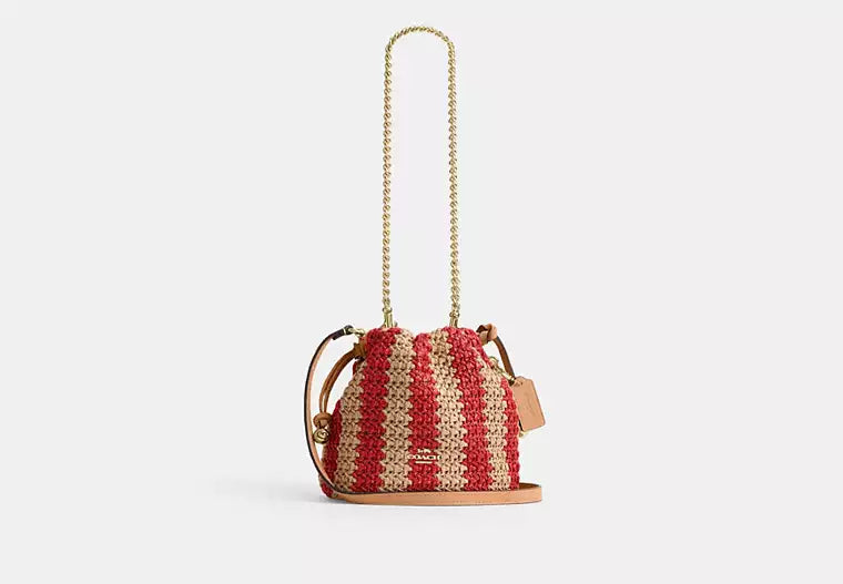 Mini Straw Drawstring Bag with Detachable Chains