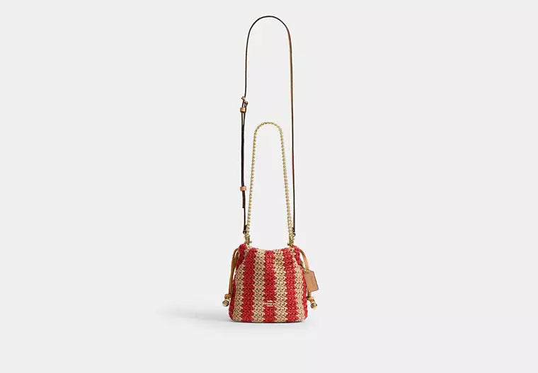 Mini Straw Drawstring Bag with Detachable Chains