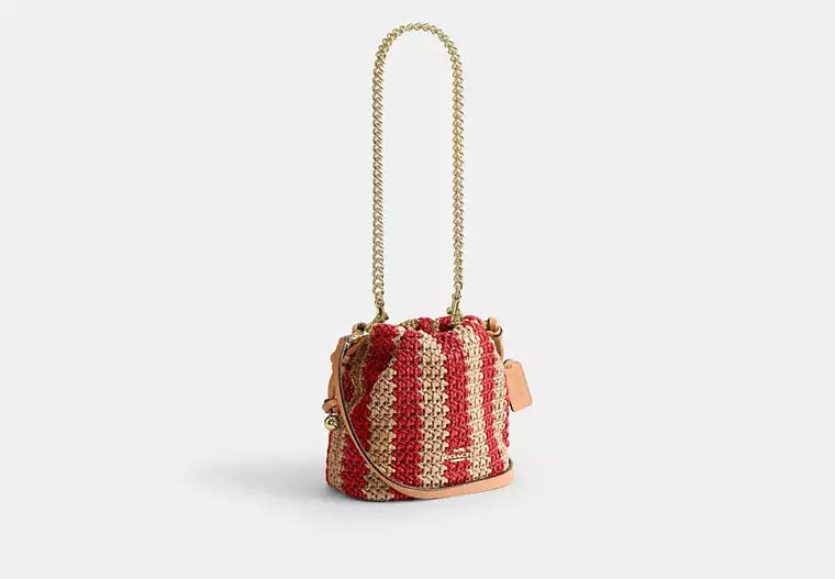 Mini Straw Drawstring Bag with Detachable Chains