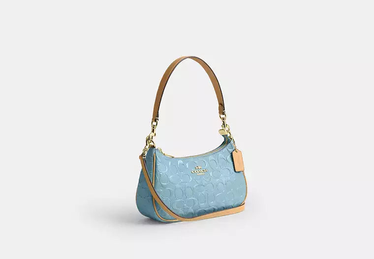 Pearlized Leather Shoulder Bag with Detachable Strap