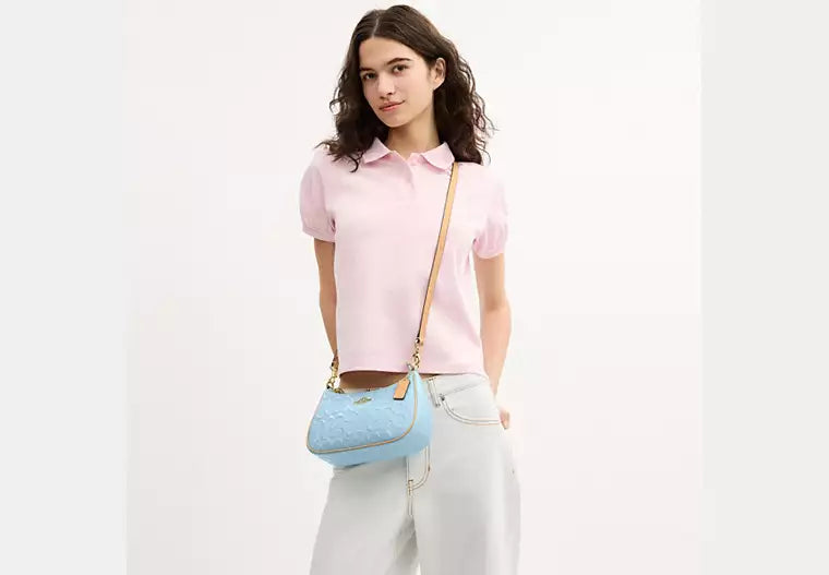 Pearlized Leather Shoulder Bag with Detachable Strap