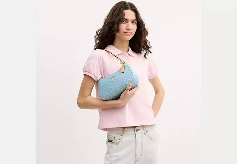 Pearlized Leather Shoulder Bag with Detachable Strap