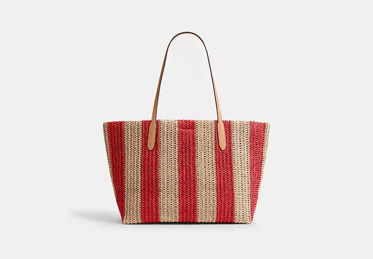 Straw City Tote Bag With Leather Trim And Charm
