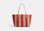 Straw City Tote Bag With Leather Trim And Charm