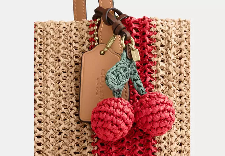 Straw City Tote Bag With Leather Trim And Charm