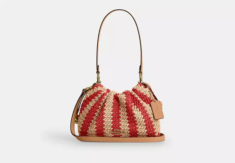 Faye Straw Leather Drawstring Shoulder Bag