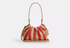 Faye Straw Leather Drawstring Shoulder Bag