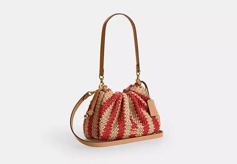 Faye Straw Leather Drawstring Shoulder Bag