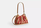 Faye Straw Leather Drawstring Shoulder Bag