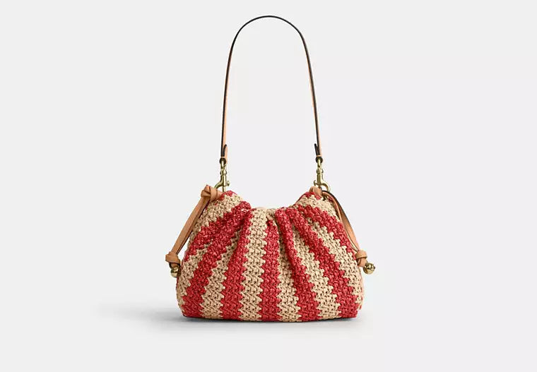 Faye Straw Leather Drawstring Shoulder Bag