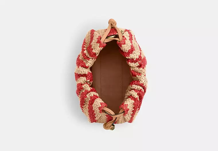 Faye Straw Leather Drawstring Shoulder Bag