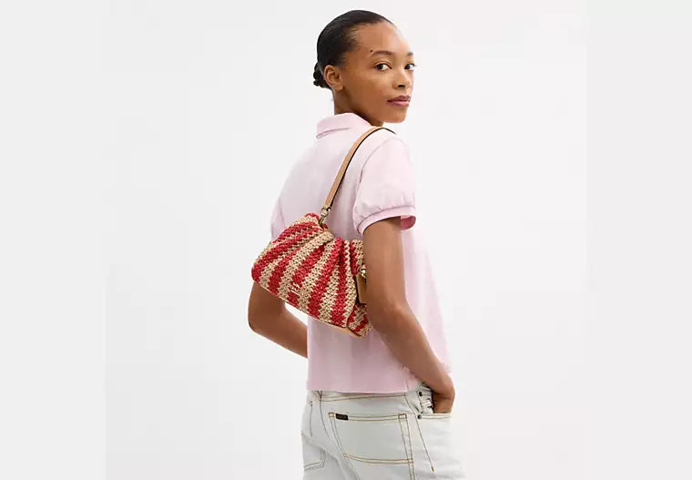 Faye Straw Leather Drawstring Shoulder Bag