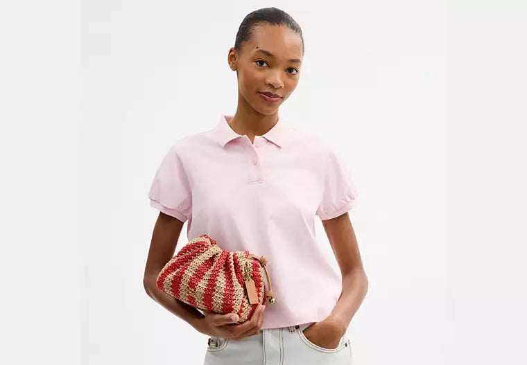 Faye Straw Leather Drawstring Shoulder Bag