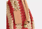 Faye Straw Leather Drawstring Shoulder Bag