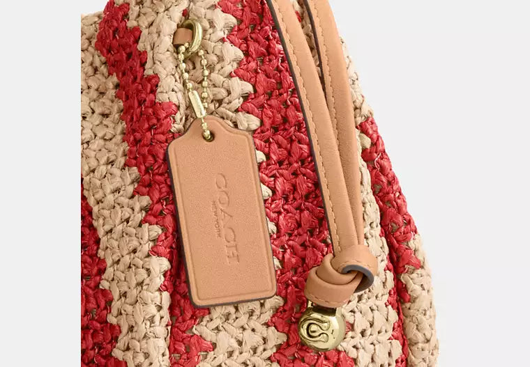 Faye Straw Leather Drawstring Shoulder Bag