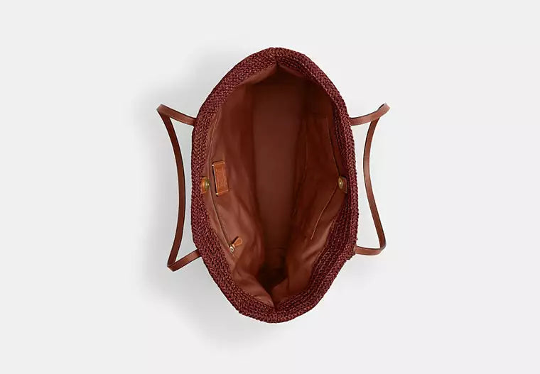 Straw and Leather City Tote Bag with Charm