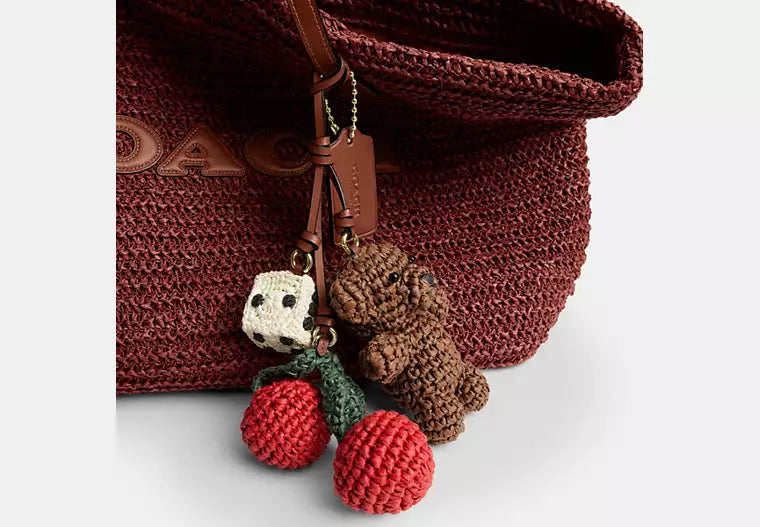 Straw and Leather City Tote Bag with Charm