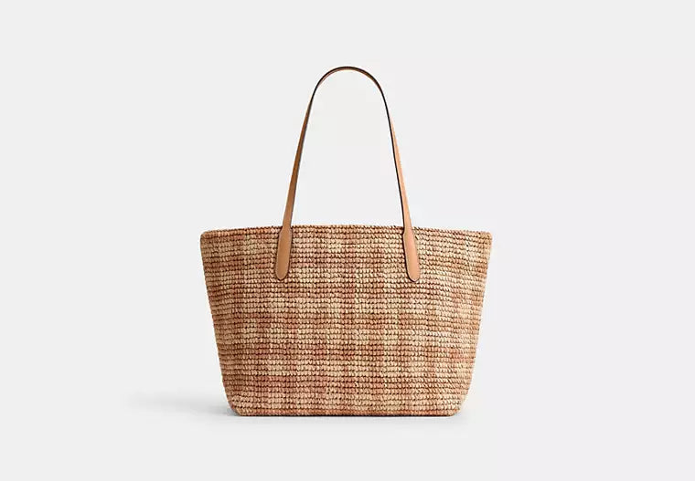 Straw City Tote Bag With Gingham Print Design