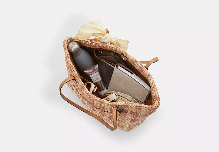 Straw City Tote Bag With Gingham Print Design