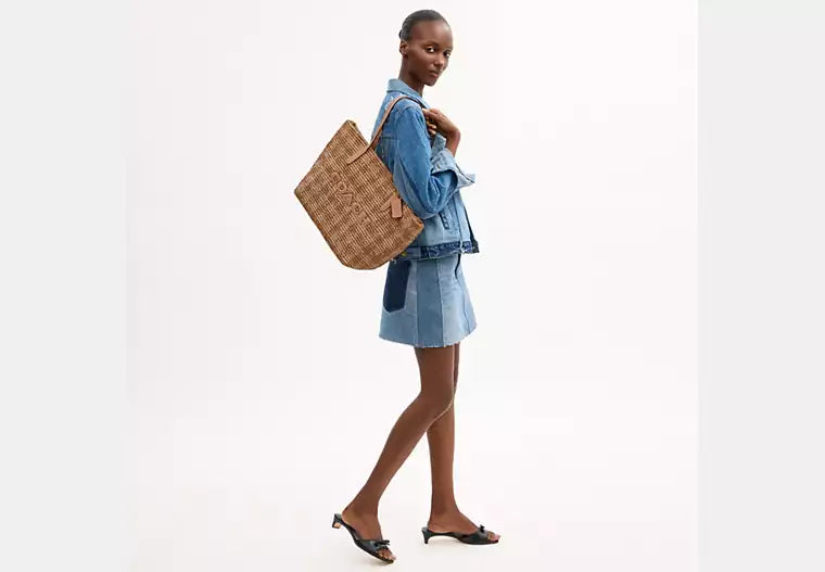 Straw City Tote Bag With Gingham Print Design