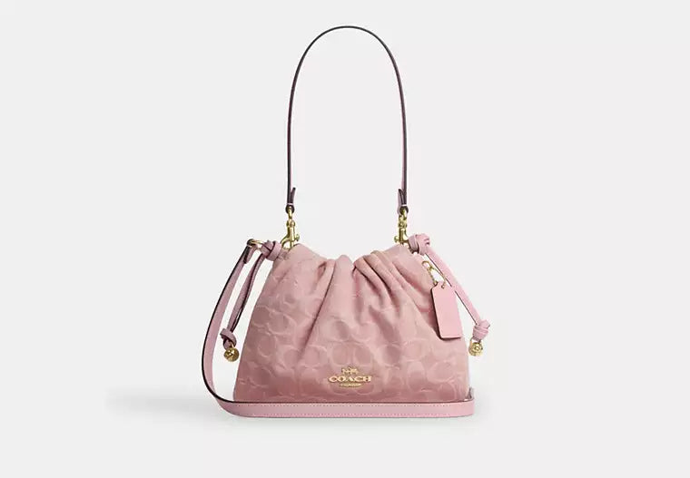 Denim Drawstring Shoulder Bag with Detachable Strap