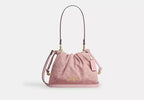 Denim Drawstring Shoulder Bag with Detachable Strap