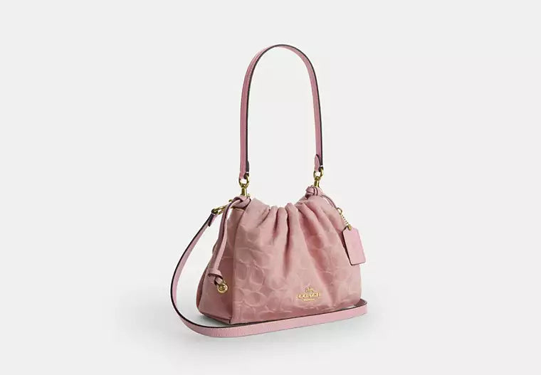 Denim Drawstring Shoulder Bag with Detachable Strap