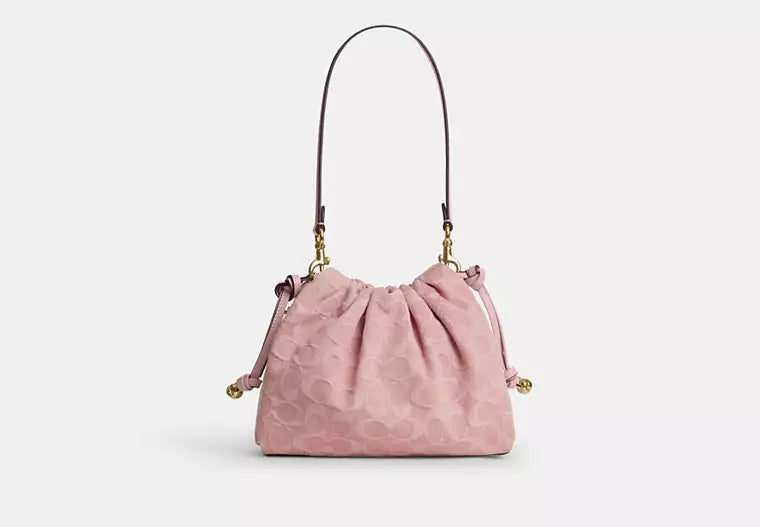 Denim Drawstring Shoulder Bag with Detachable Strap