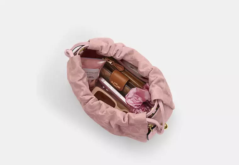 Denim Drawstring Shoulder Bag with Detachable Strap
