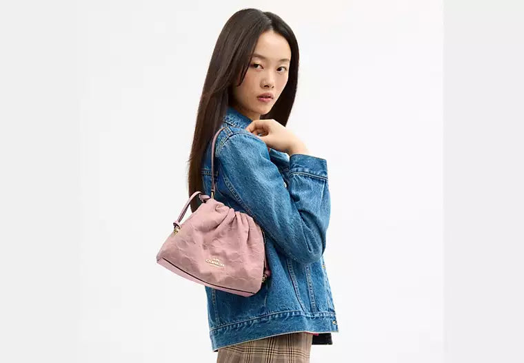 Denim Drawstring Shoulder Bag with Detachable Strap