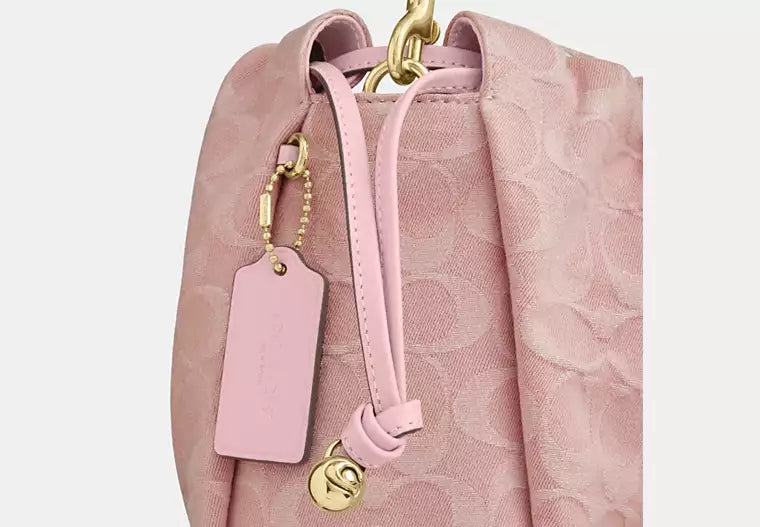 Denim Drawstring Shoulder Bag with Detachable Strap